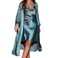 thumbnail image 1 of Women's Green Satin Pajamas Sets 2Pcs Floral Silky Pj Robe Set with Chemise Nightgown, 1 of 7