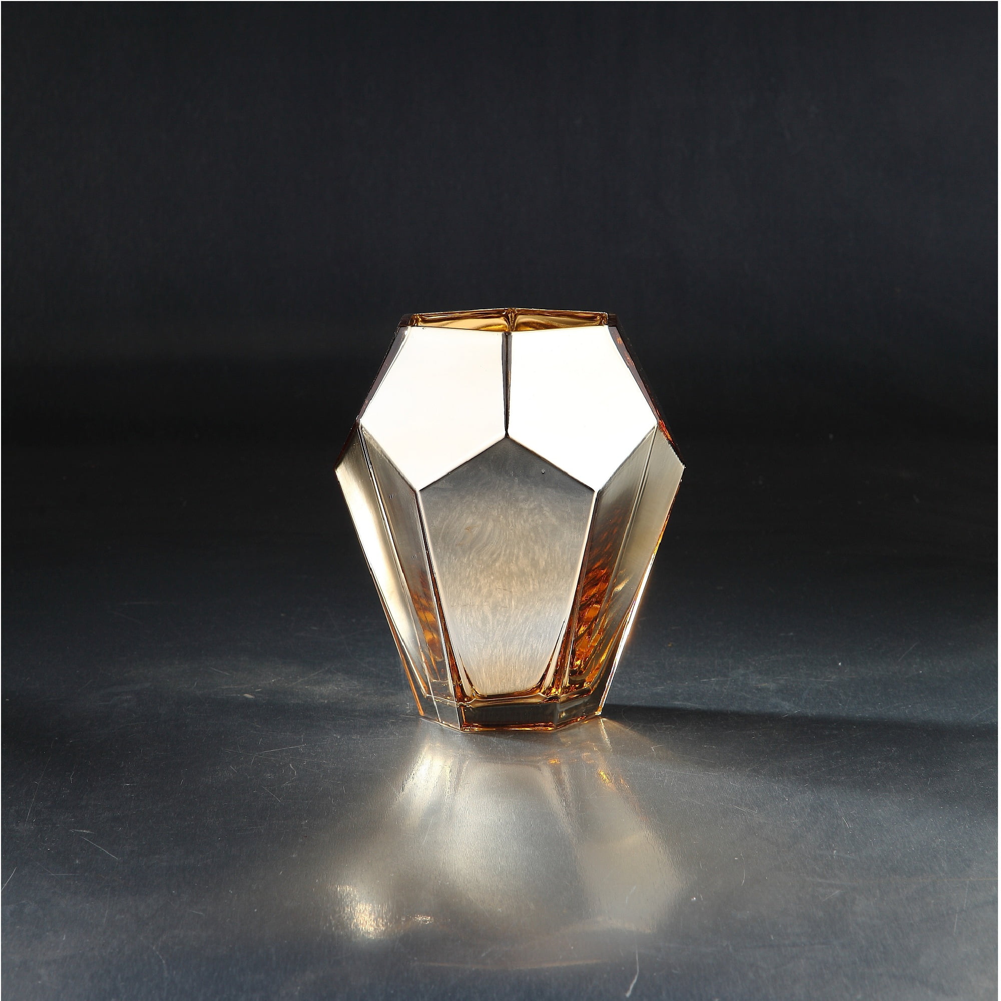 8" Gold Colored Metallic Geometric Faceted Glass Vase