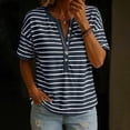 thumbnail image 2 of Aezemi Women Striped Button Shirts Pullover Loose Fit Short Sleeve Summer Daily Home Fashion Tees Baggy Outdoor Work Walking All Match Soft Casual Tops S, 2 of 7