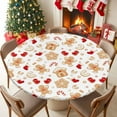 thumbnail image 5 of Round Tablecloth White Christmas Decorations Elastic Edge Fitted Gingerbread Man Snowflake Candy Cane Plastic Table Cover,Waterproof Oil Proof for Dinner,Outdoor, Picnic, 36" - 44"&nbsp; DIA Tables, 5 of 9