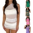 thumbnail image 2 of Women's Summer Fitted Mesh Dress Sleeveless One Shoulder Dress Sexy Club-d-L, 2 of 6