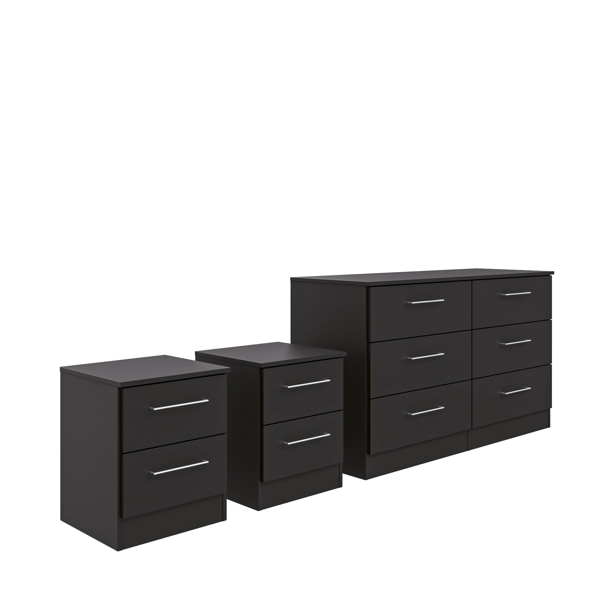 Kappesberg Briton 3-Piece Modern Bedroom Furniture Set with Dresser and Two Nightstands, in Black for Adults and Teens
