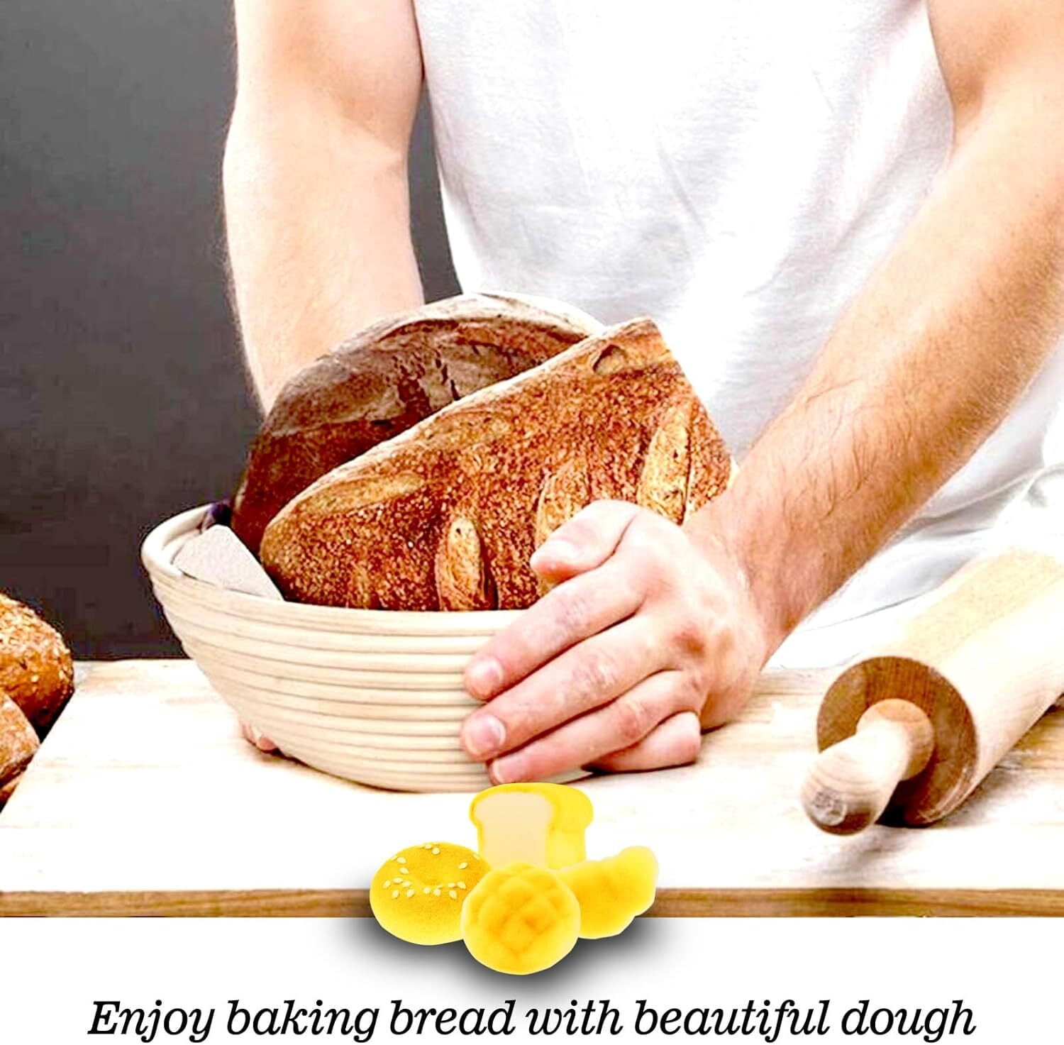 ALLJOY Banneton Bread Proofing Basket 9 Inch Set of 2 Round Sourdough Bread Proofing Baskets Baking Supplies，Sourdough Starter Kit