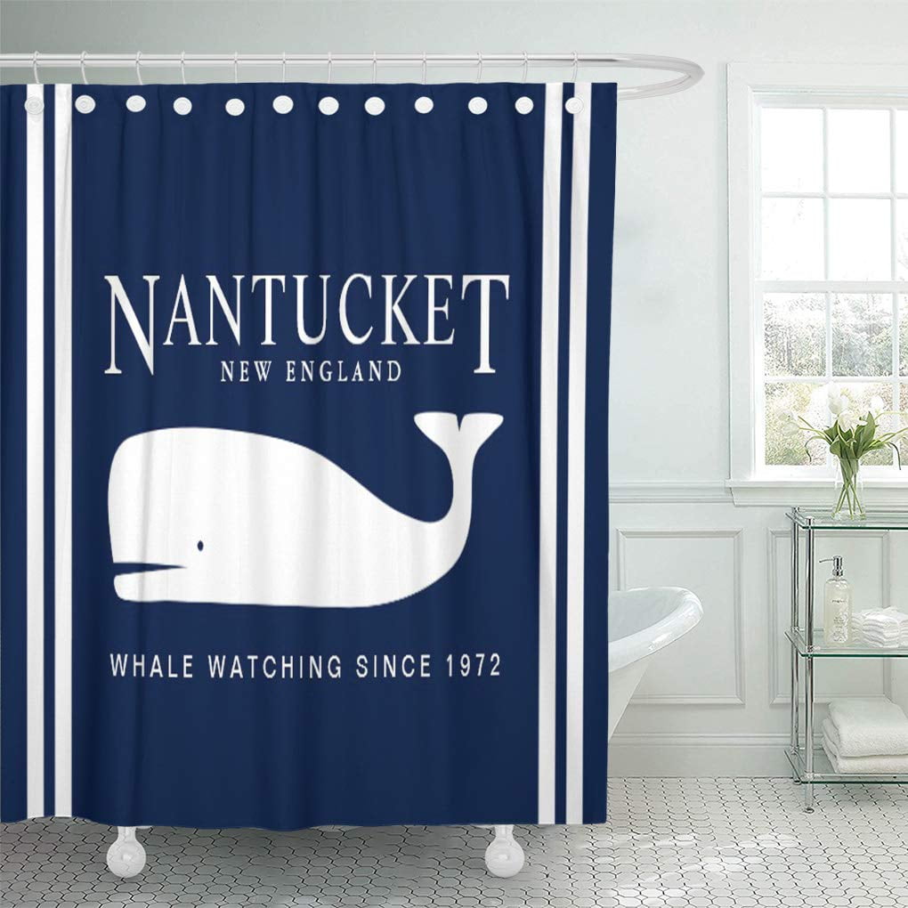 CYNLON Anchor Blue Nautical Nantucket Whale Striped White Sailing