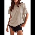thumbnail image 3 of Camisetas Holgadas de Gran Tamaño para Mujer, Cuello Redondo, Corta, Blusa Informal de Verano Y2K 2025, Camiseta Básica Caqui XL, 3 of 9