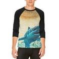 thumbnail image 1 of Great White Shark in Waves Mens Raglan T Shirt White-Black LG, 1 of 2