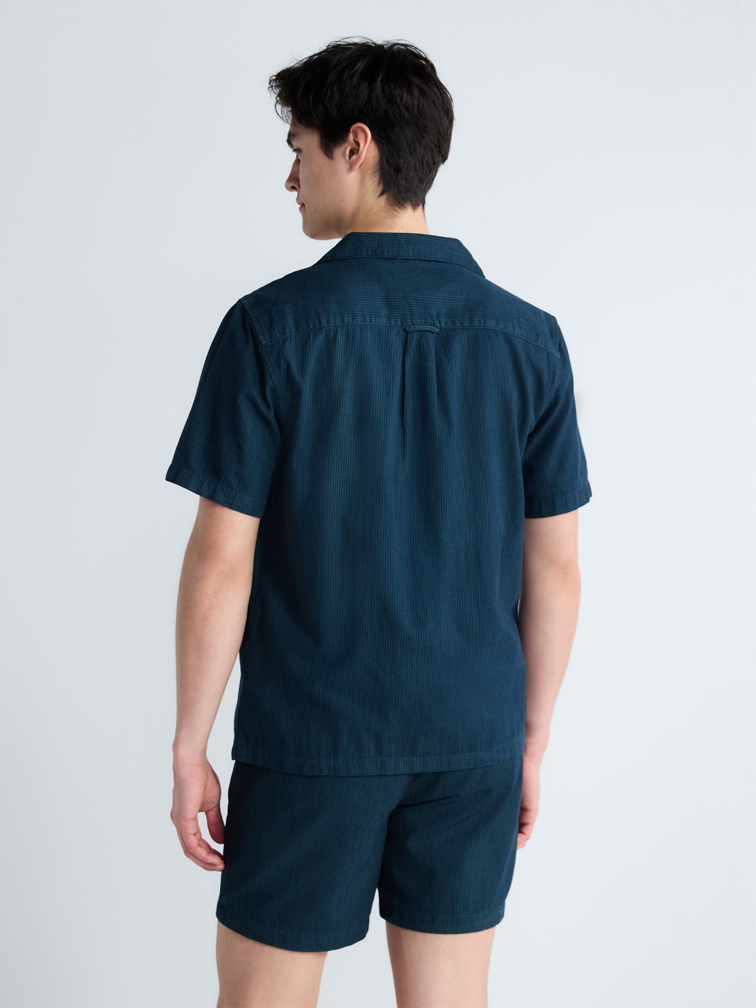 Free Assembly Men's Cotton Workwear Camp Shirt with Short Sleeves, Sizes S-3XL