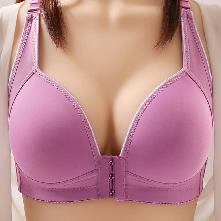 RYRJJ Push Up Bras for Women Deep Cup No Underwire Shaping Lifting Bras  Front Closure Wireless Sexy Bras Full Coverage Large Breasts Bra(Purple,L)  