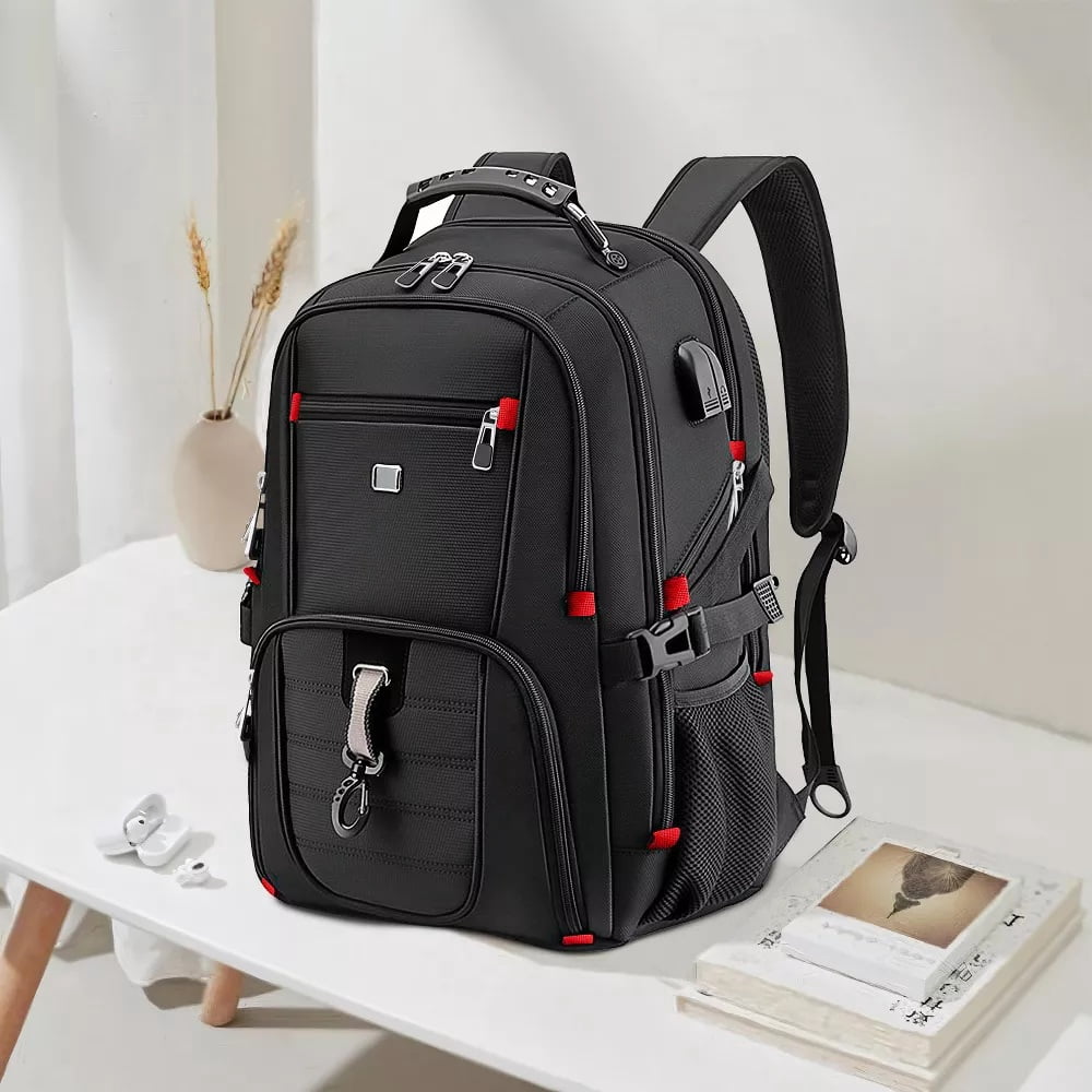 Fenbeli Extra Large 50L Travel Laptop Backpack, TSA Approved Carry On Backpack with USB Charging Port, Water Resistant College School Business Work Backpack for Men & Women, Black