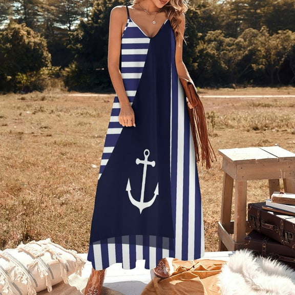 Sailor Stripes With Anchor Sleeveless Dress summer dress women Women's clothing Dress vintage Aesthetic clothing