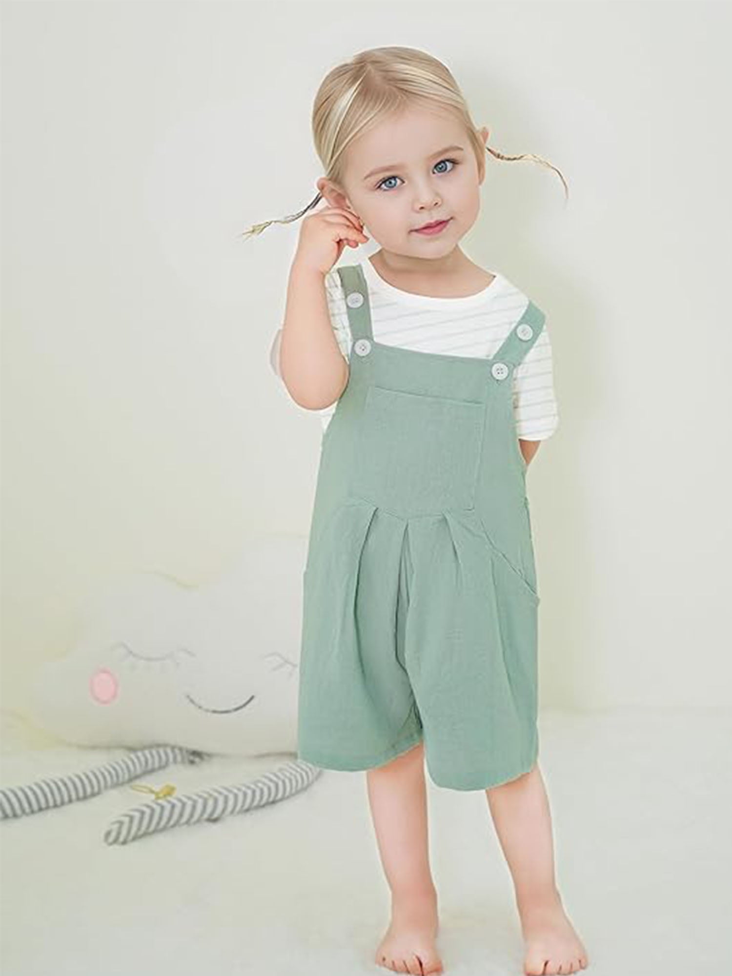CARETOO Toddler Baby Girl Clothes Stripe Short Sleeve T-Shirt Suspender Overalls Shorts Set 2Pcs Summer Outfits