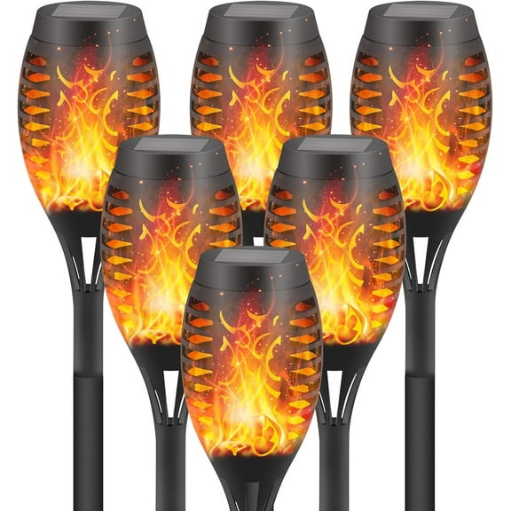 Baokaler Solar Lights Outdoor with Flickering Flame, 6 Pack LED Solar Flame Torch Lights, Waterproof Solar Lights for Lawn Patio Yard Garden Pathway Xmas Decoration