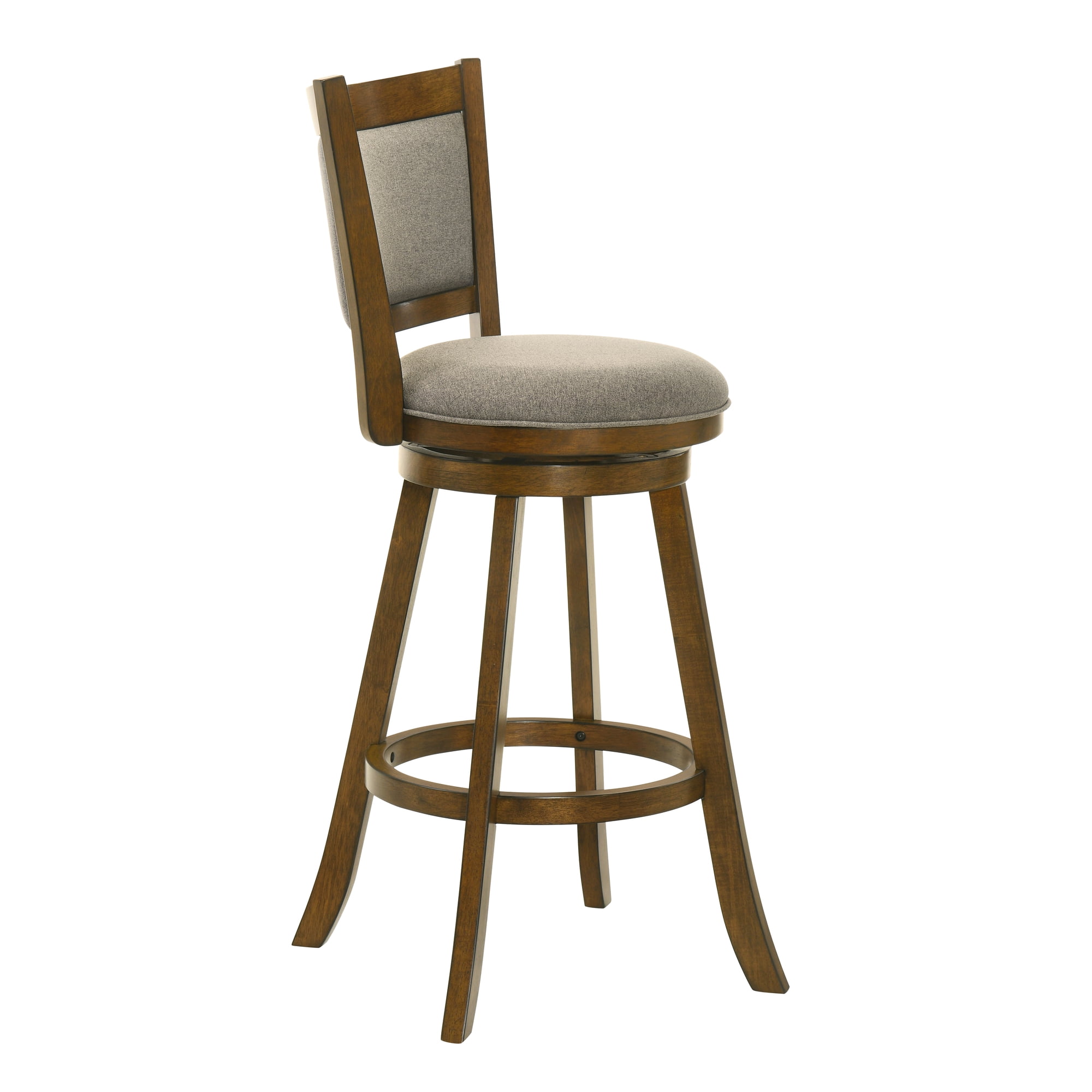 Aiden Modern Farmhouse Swivel Wood Bar Height Kitchen Bar Stool in Sepia Brown Finish with Grey Fabric Upholstered Seat - Set of 2