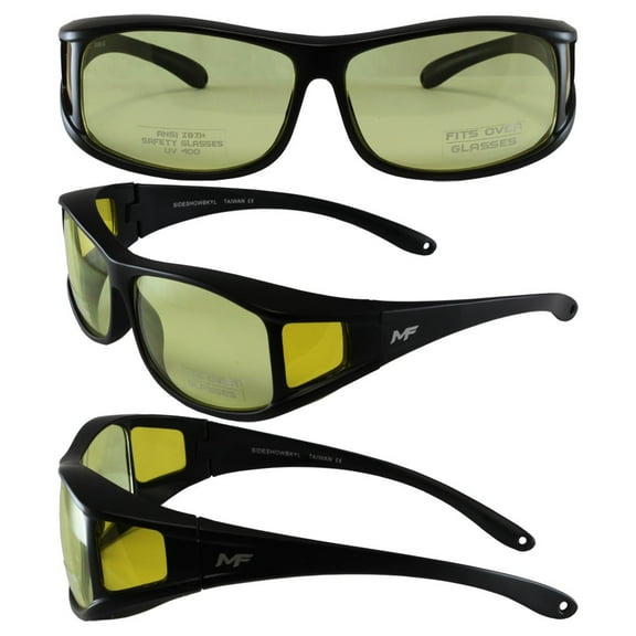 MotoFrames MF Sideshow Motorcycle Safety Sunglasses Matte Black Frames Yellow Lenses