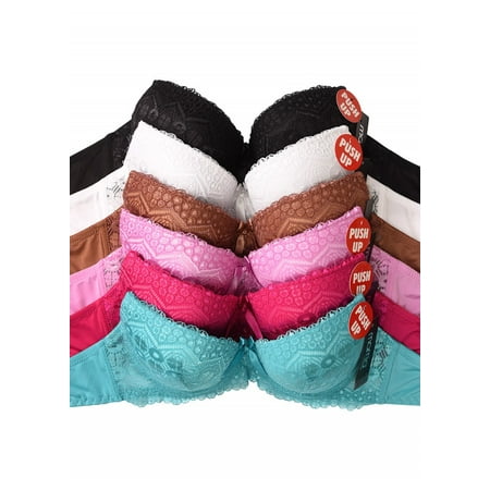 Sofra In Br4256lpu1 32b Womens Demi Cup Push Up Lace Bra Assorted Color Size 32b Pack Of 6