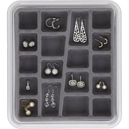 neatnix stax jewelry organizer tray, 18 compartments, pearl grey