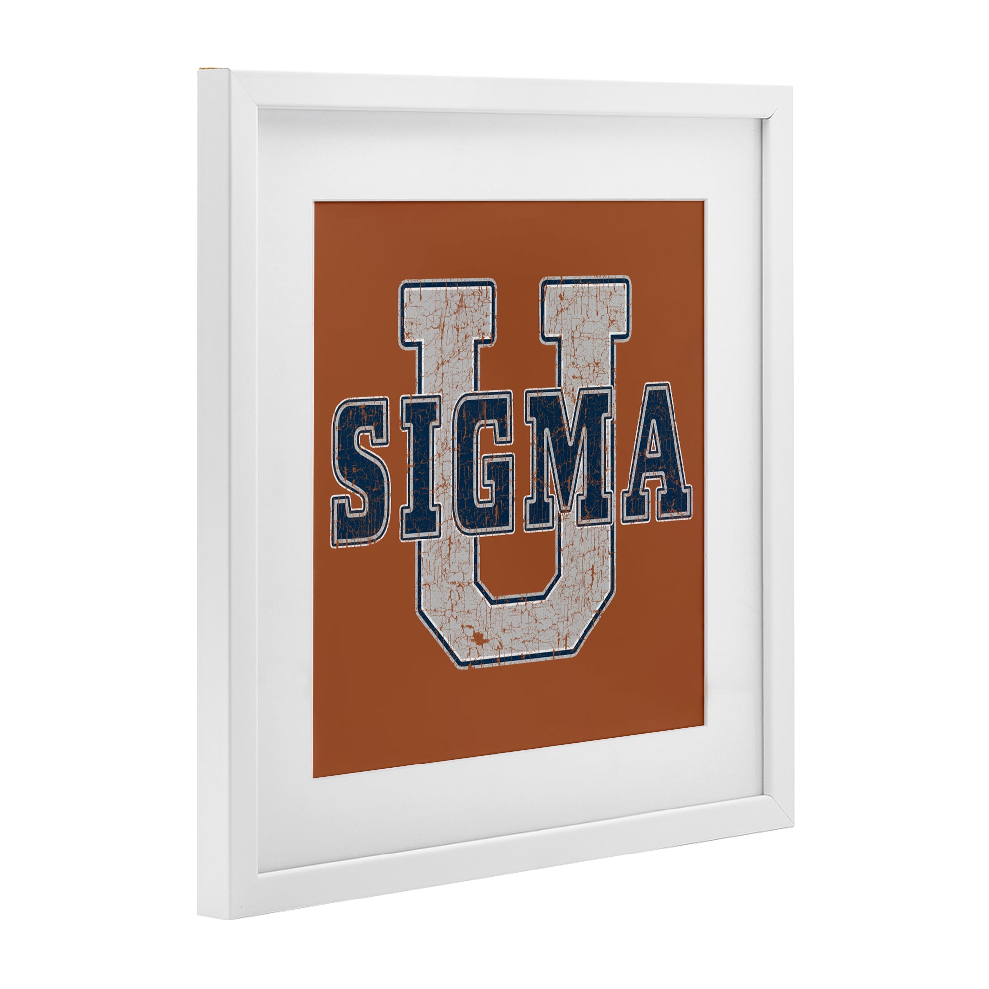 Stupell Industries Sigma University on Brown White Framed Print Under Glass, design by Grotto Studios
