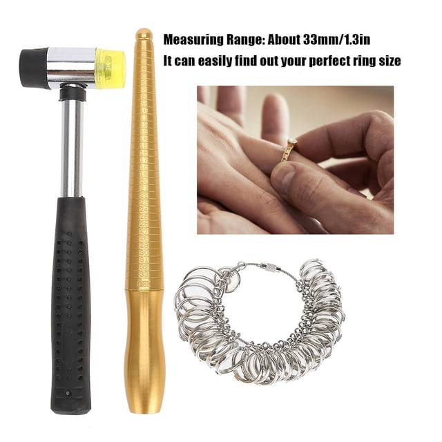 Ring Mandrel Sizer, Herramienta de Medida de tama?o Que Incluye a los joyeros de Goma Martillo y Anillo Mandrel con Sizer para la reparación de la joyería Amonsee No