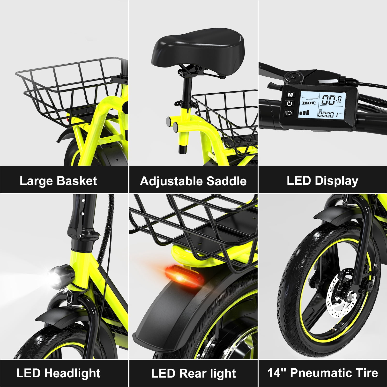 MEGA MOTION Electric Scooter Ebike, 400W Foldable Scooter with Seat 18.6MPH/7.8Ah battery, 14in Adult Electric Bicycle e scooter HS5