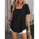 thumbnail image 1 of Camiseta de Jacquard plisada con cuello cuadrado para mujer, camisetas de manga corta de burbuja, Tops de Color sólido, camisetas informales de viaje para mujer, estilo dulce, 1 of 5