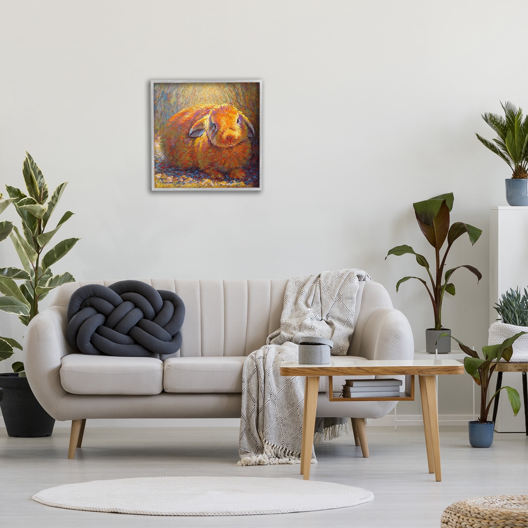 Stupell Industries Abstract Rabbit in Nature Animals & Insects Painting Gray Framed Art Print Wall Art, 24 x 24