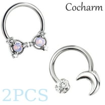 Cocharm 2PCS Cartilage Snug Earrings Septum Nose Rings Pink Opal Clear Zircon Stainless Circular Barbell Horseshoe Body Piercing Jewelry