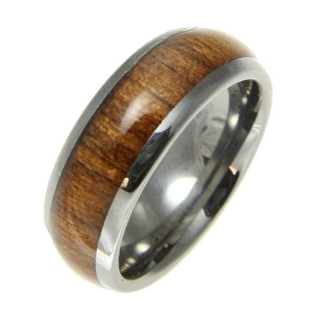 Hawaiian Style Band - Genuine inlay Hawaiian koa wood band ring tungsten comfort fit dome style 8mm size 6