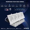 thumbnail image 7 of LUXRITE 4-Head Rectangular Regressed Gimbal LED Recessed light, 360 + 15 Swivel, 5CCT, 15W, 1000LM, 60, Dimmable 4 Pack, 7 of 7