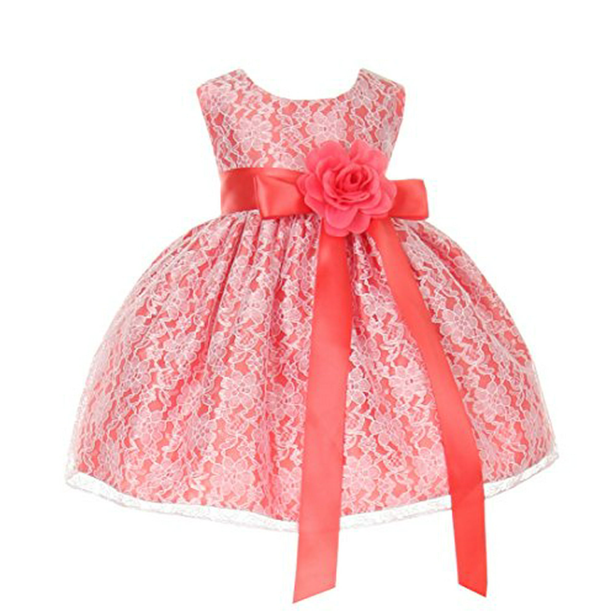 Cinderella Couture Baby Girls Coral Lace Dress Coral Sash Coral Flw 12M M 1132B Walmart