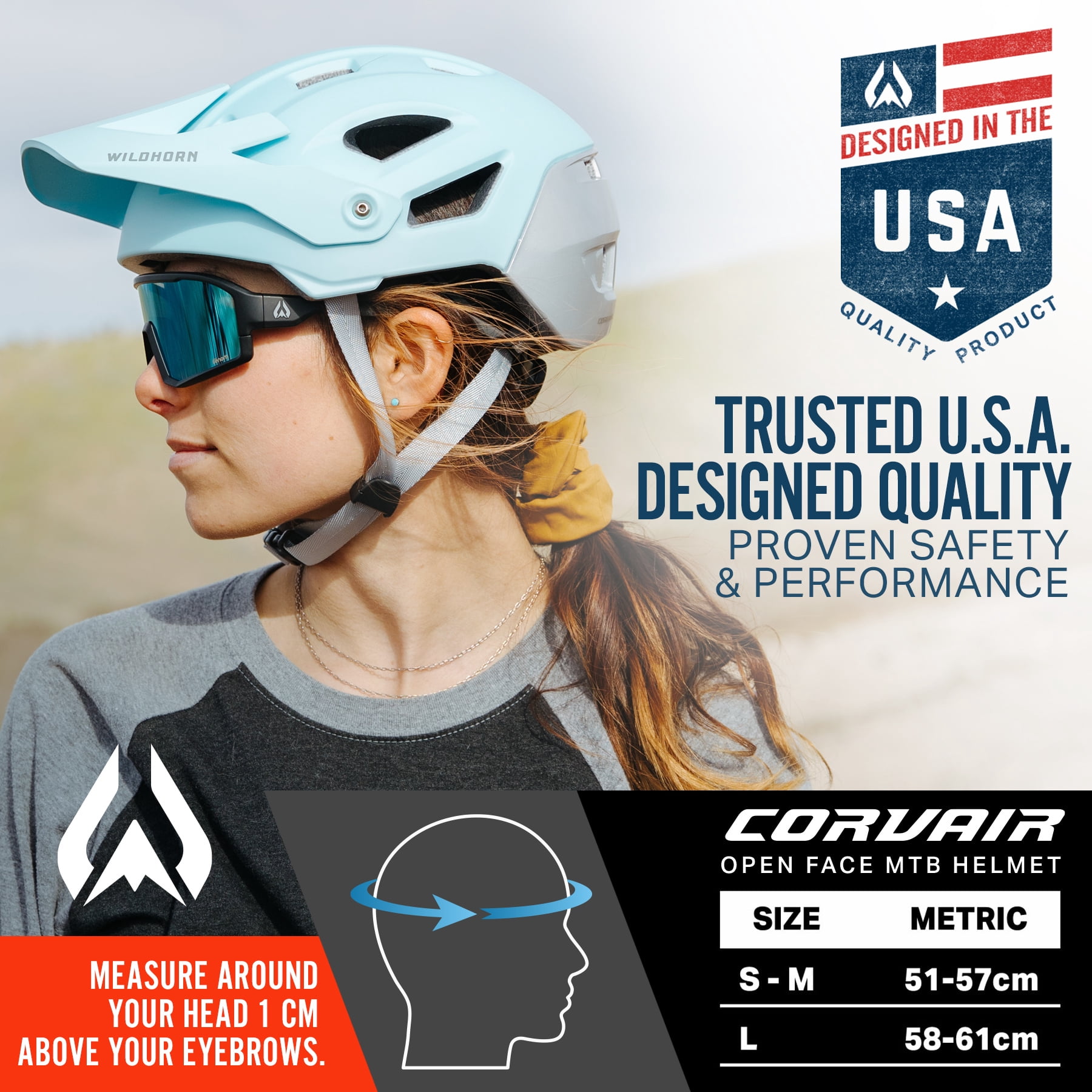 Wildhorn Corvair Mountain Bike Helmet, Crystal Blue, SM-MD