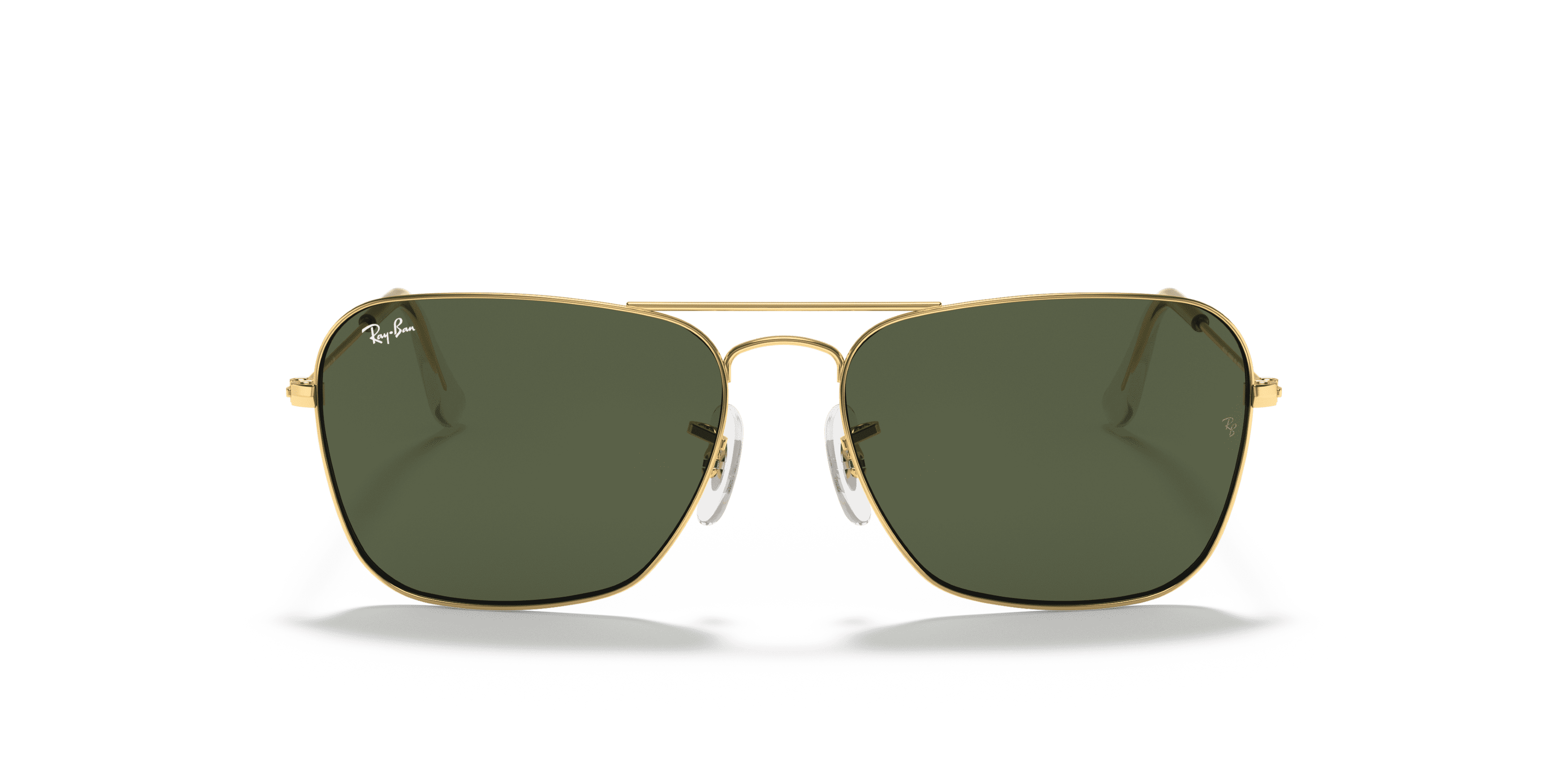 Ray-Ban Caravan Sunglasses, Geometric Square Eyeglasses with Case, Arista Gold/G-15 Green, Size 58