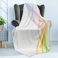 thumbnail image 4 of Abstract Soft Flannel Fleece Throw Blanket, Modern and Cool Smoke Wavy Like Design with Rainbow Alike Detailed Work of Art, Cozy Plush for Indoor and Outdoor Use, 50" x 70", Multicolor, by Ambesonne, 4 of 5