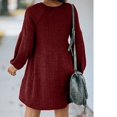 thumbnail image 3 of Jupe Côtelée Tricotée pour Femmes Manches Lanterne Col Rond Robe Courte Chandail Jupe avec Poches Automne Hiver Jupe Inférieure, 3 of 5
