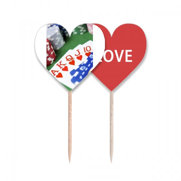 Flush Hearts Gambling Poker Photo Toothpick Flag LOVE Heart Lable Cupcake Pick