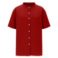 thumbnail image 4 of Domuza Cotton Linen Shirts Men Casual Mock-Neck Short Sleeve Button-Up T-Shirts 2026 New Trendy Lightweight Wedding Beach Tops Red XXL, 4 of 4