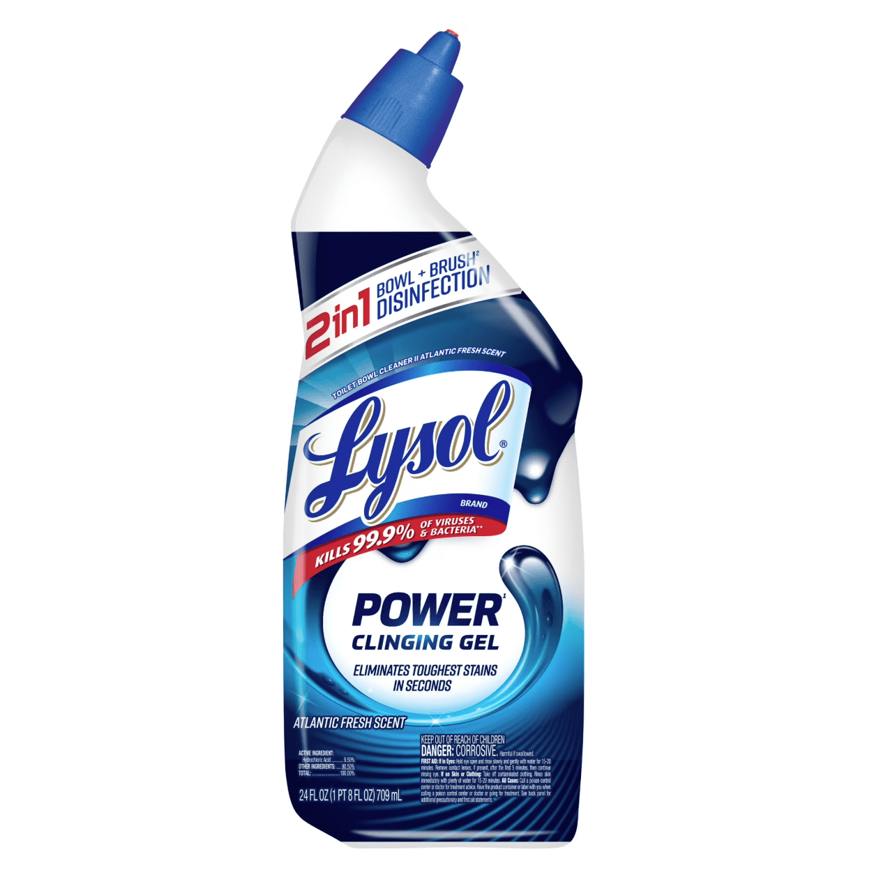 Lysol Power Toilet Bowl Cleaner Gels, Atlantic Fresh, 24 fl oz