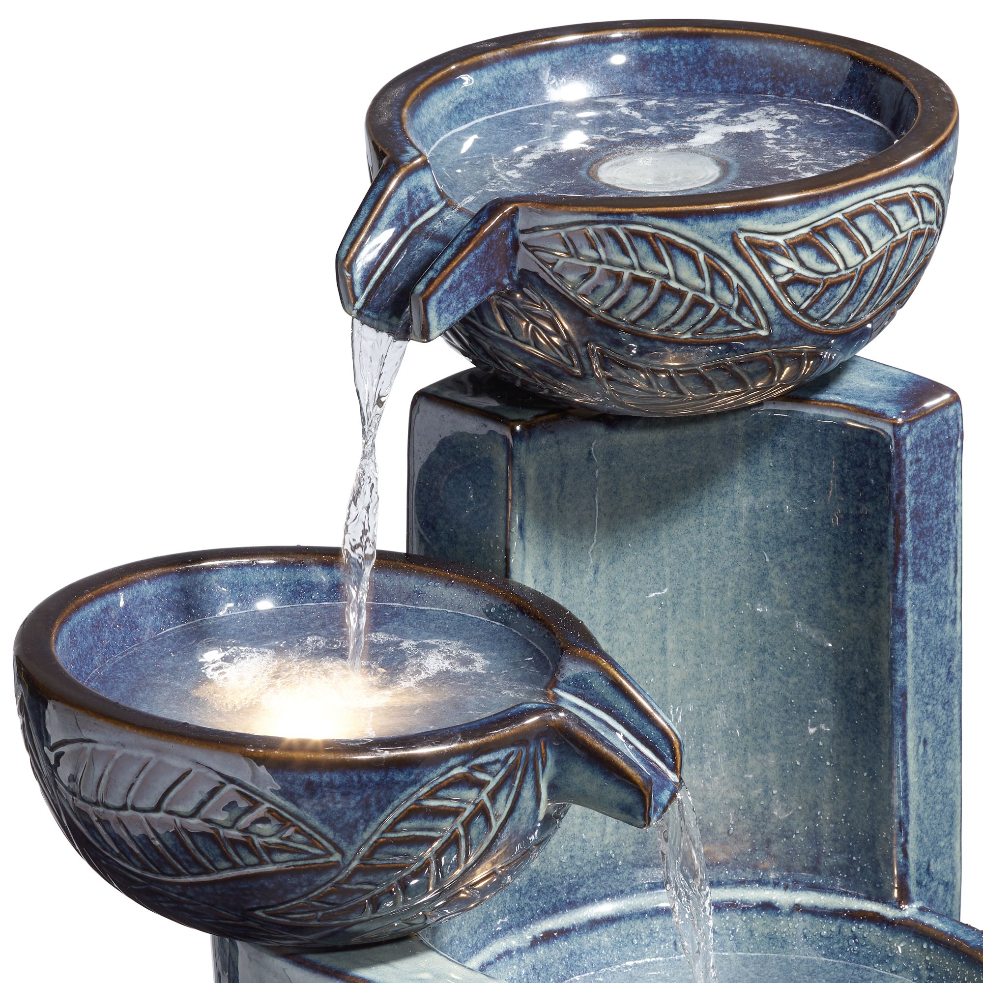 Summer Leaves 26" High Large Zen Indoor Outdoor Decor Ceramic Floor Fountain with Light LED Outside Garden Patio