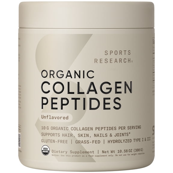 Sports Research® SR Organic Collagen Peptides Type I & III Protein from Grass-Fed Cows Unflavored (30 Servings)