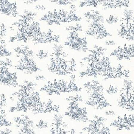 Manhattan Comfort Tampa 32.7 Ft. x 20.5 In. Vinyl Blue Country Toile Wallpaper Covering
