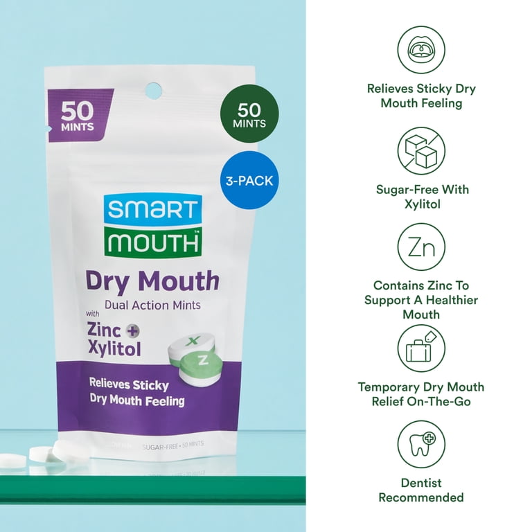 SmartMouth, Dry Mouth Relief Mints, 50 Count, 3 Pack - Walmart.com