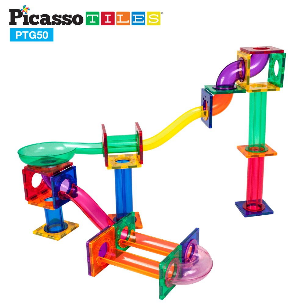 PicassoTiles Marble Run 50Piece Tile Race Track Toy Play Set