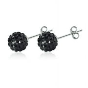 Sterling Silver 925 Earrings Studs Hypoallergenic Platinum Electro-Plated Exquisite Luxurious 8mm CZ Spark Black Ball Grade AAA Zirconia Push Back Stud Earring