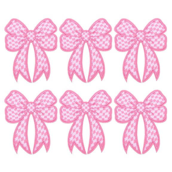 Uxcell Iron on Patches, Checkered Bow Knot Patches Embroidered Patches Decorative Applique Light Pink