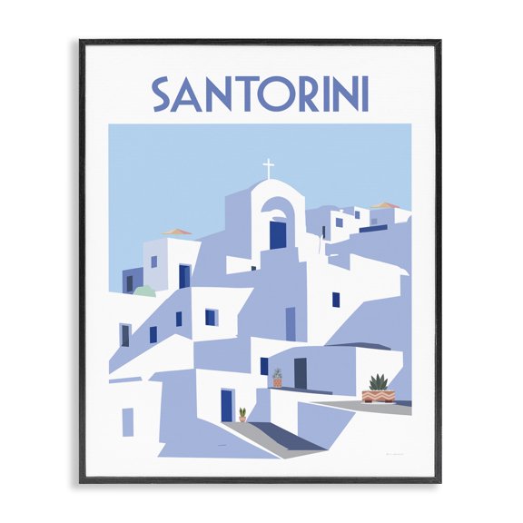 Stupell Industries Santorini City Architecture Scenic & Cityscapes Painting Black Framed Art Print Wall Art, 11 x 14