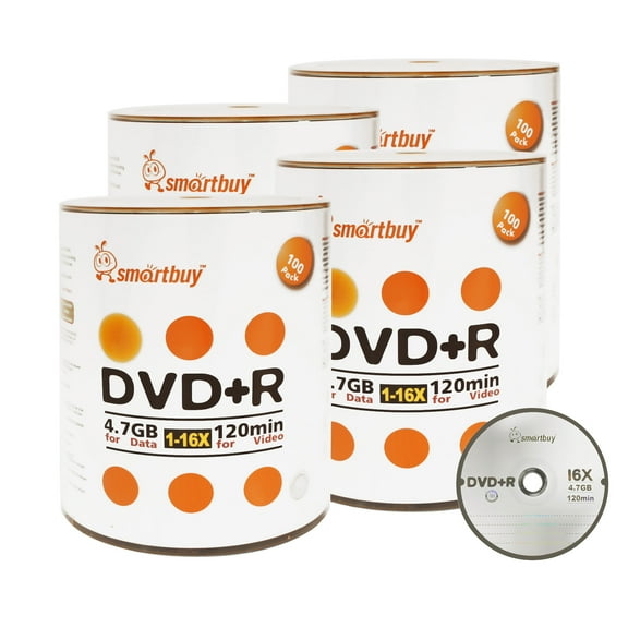 400 Pack Smartbuy 16X DVD R DVDR 4.7GB Logo Top (Non-Printable) Data Video Blank Recordable Disc