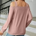thumbnail image 4 of XFLWAM Cold Shoulder Tops for Women Casual Long Sleeve Tunic Tops Square Neck Cut Out Shirts Solid Color Loose fit Blouse Hot Pink M, 4 of 5