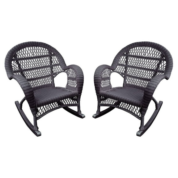Jeco Wicker Rocker Chair in Espresso (Set of 2)
