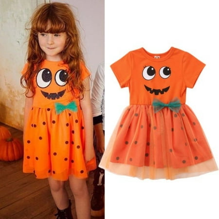Fashion New Halloween Party Pumpkin Costume Cute Tutu Tulle Lace Dress Toddler Baby Girl Princess Dress Clothes 1-5T