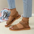 thumbnail image 5 of LOVZFMLL Sandals for Women 2025 Fashion Leather Open Toe Ankle Strap Summer Flat Shoes for Casual Outdoor Beach Vacation Walking Flats Brown 5.5, 5 of 8