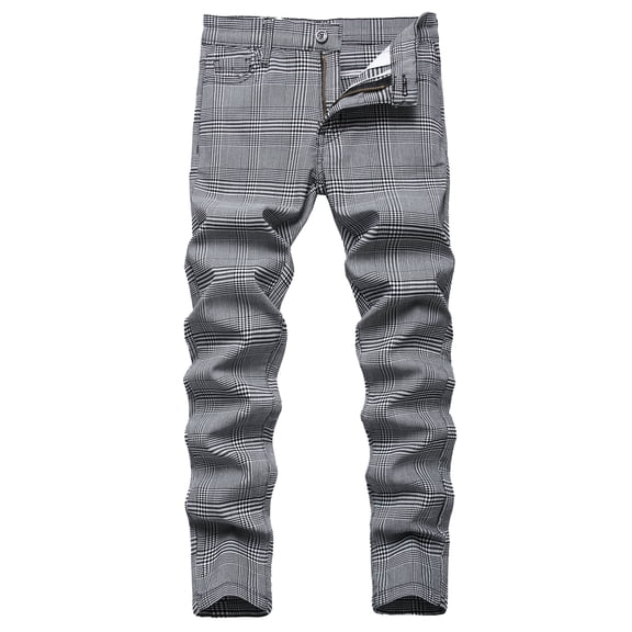 Keevoom Boys Dress Pants School Uniform Plaid Chino Skinny Fit Stretch Fashion Pants